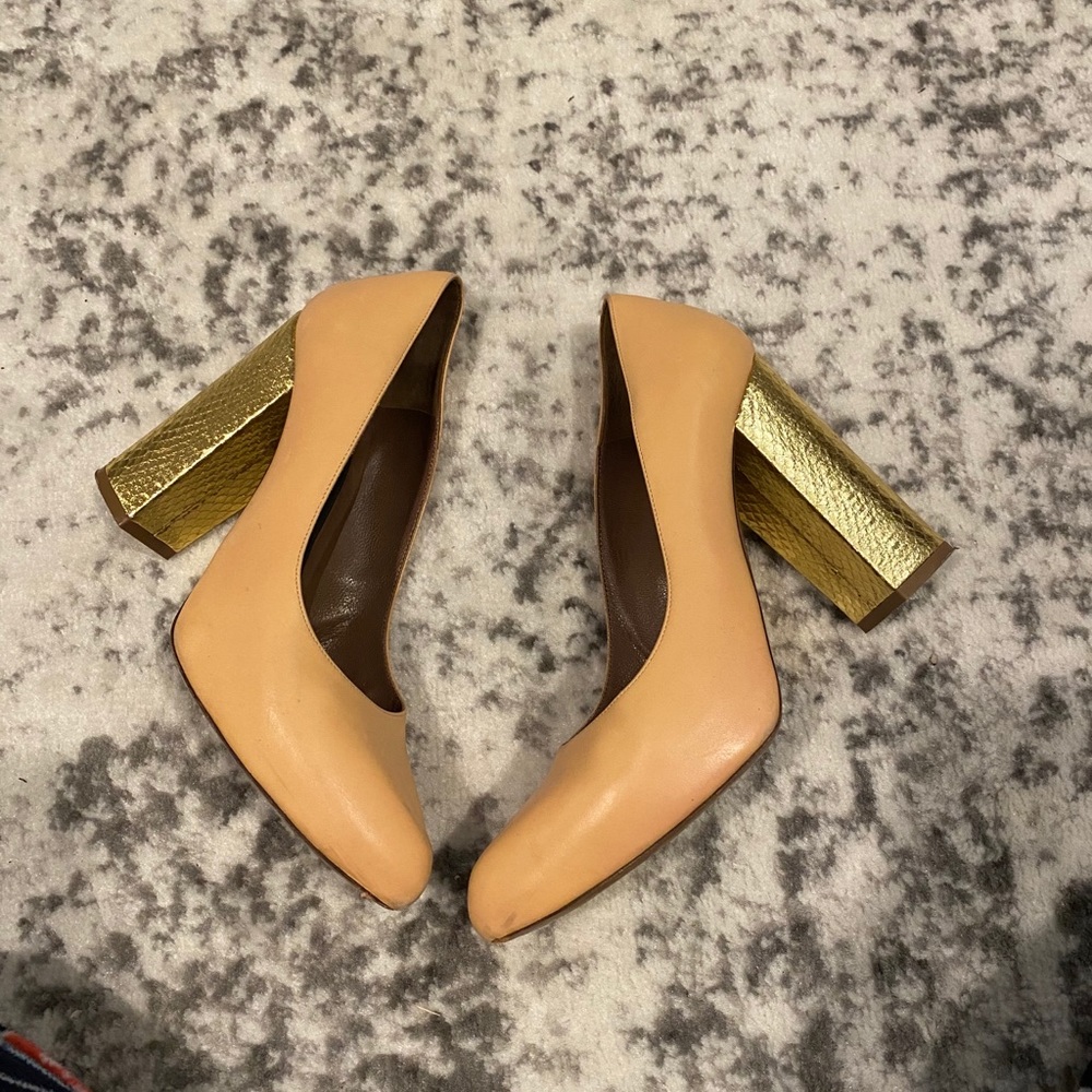 MARNI Tan and Gold leather Block Heels 39